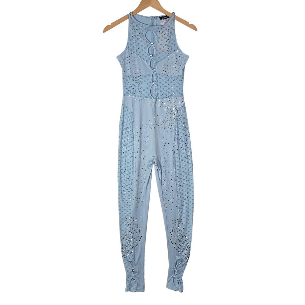 Novaorily Womens Size Small‎ Blue Rhinestone Jumpsuit Rave Festival Dance